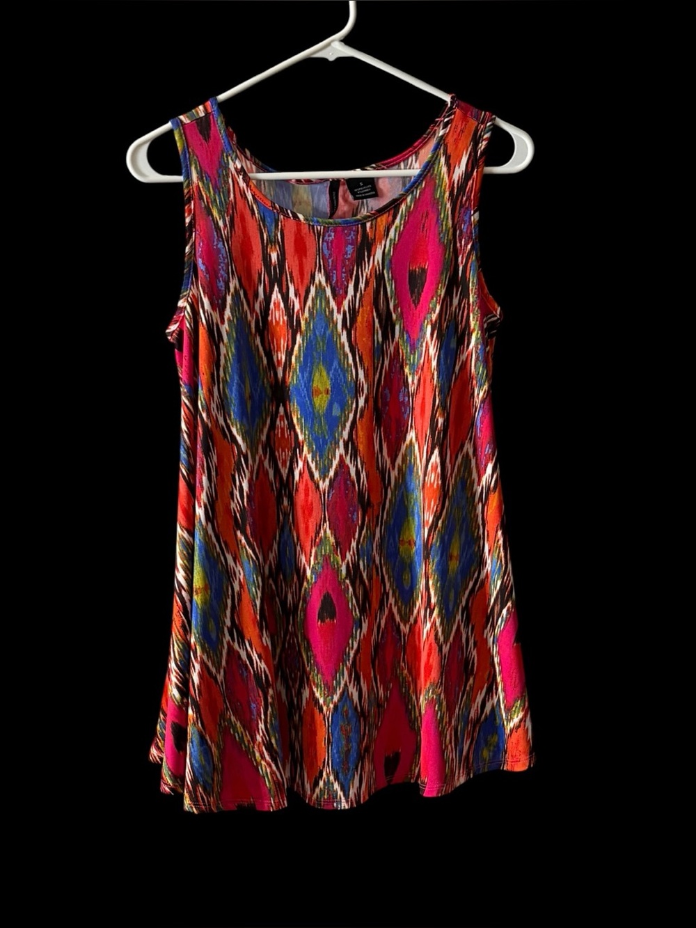 New Directions Ikat Tunic Top Small S Multicolor Geometric Diamond Tank Boho